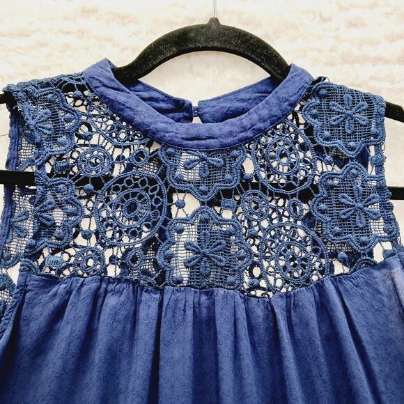 Blouse Size M Babydoll Navy Crochet Unconventional Lace Bodice Fairycore Y2K - Picture 1 of 12